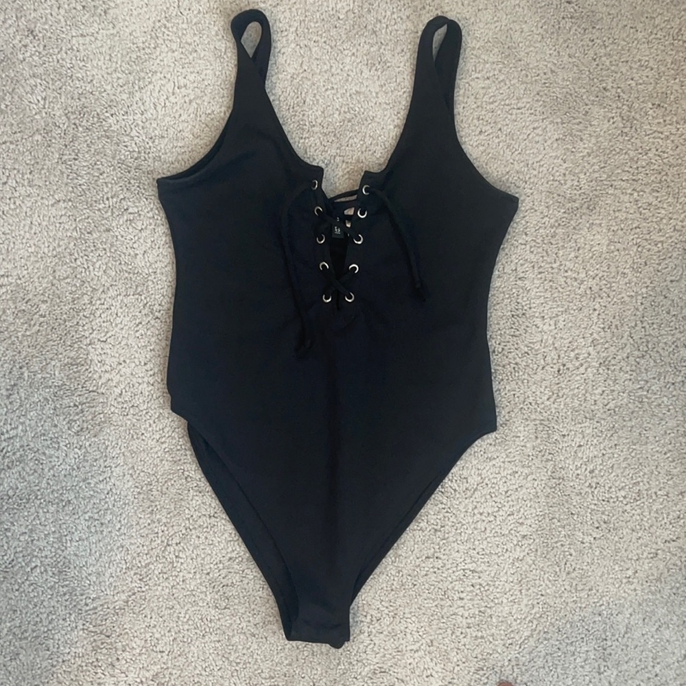 Black Lace-up Bodysuit | Color: Black | Size: M
